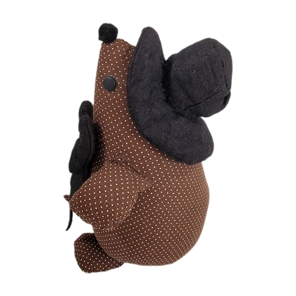 Whimsical Fabric Brown and White Poka Dot Country Mouse Black Felt Hat and Tie - Picture 5 of 7